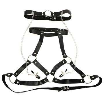 Role Play Mouth Gag Body Harness / PU Leather Breast Clips / Restraints Sex Toys For Women - EVE's SECRETS